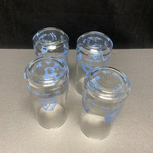 Vintage Libbey Garden Theme Glass Tumblers Set of 4 Flower Pot Bird House - Picture 8 of 9